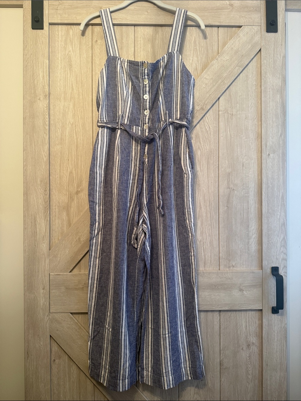 Rails Blue and White Striped Button-Front Jumpsuit